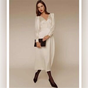 LOOKING FOR Reformation Morganna Silk, Cream Long Sleeve Dress
